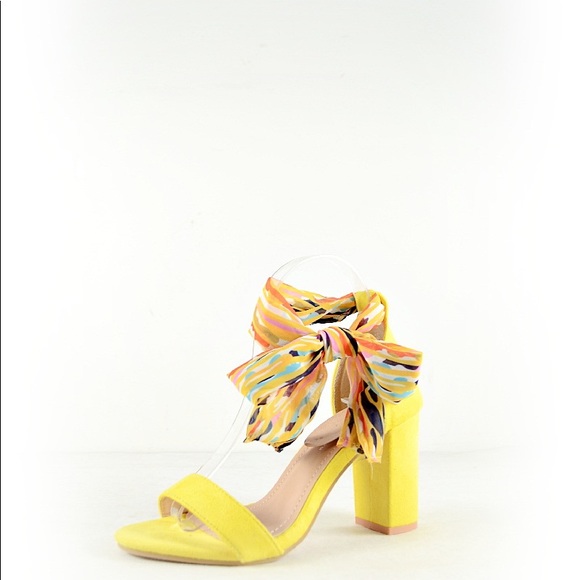 Liliana Shoes - Yellow & Multi-colored Lace Up Block Heel Sandal